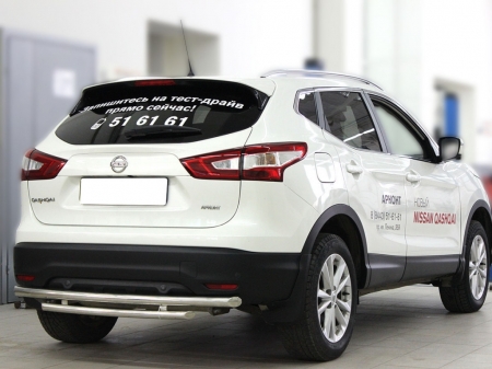 Nissan Qashqai 2014-наст.вр.-Защита заднего бампера двойная радиусная d-53+43